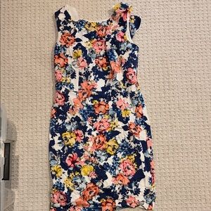 The Limited Navy Floral Midi Sheath Dress with Pink & Yellow Blooms